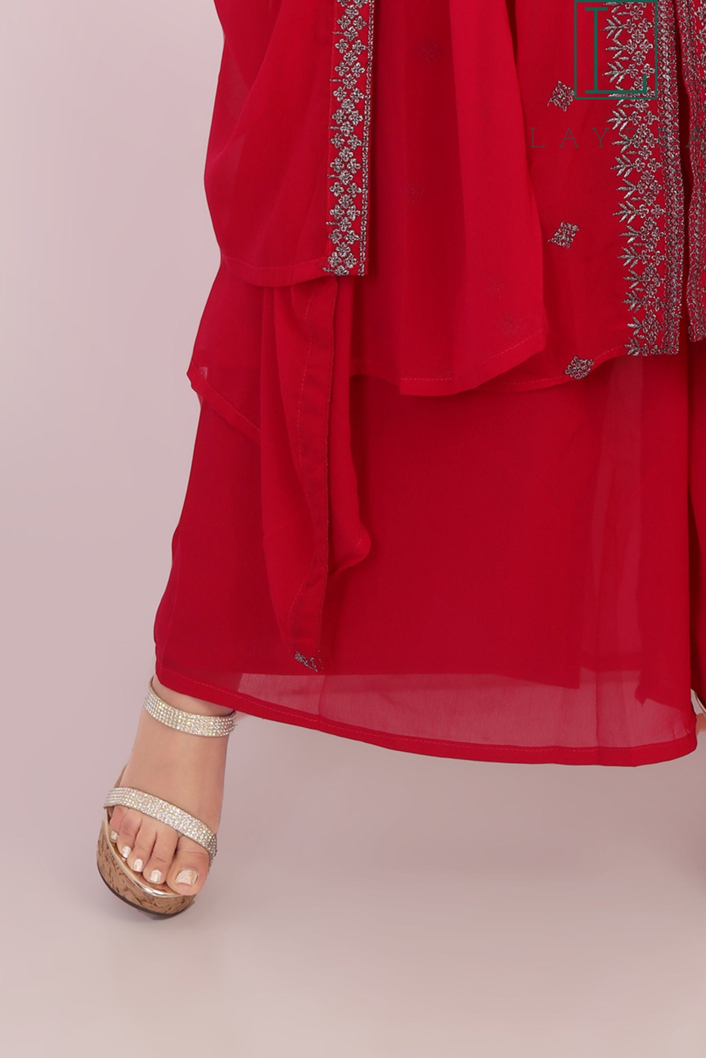 Women Wine Red & Silver Ethnic Embroidered Kurta with Palazzos and with Dupatta - Complete Set